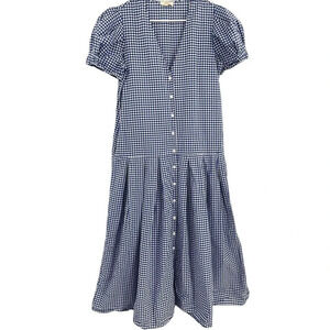 Petersyn Blue Gingham Jenna Puff Sleeve Midi Dress Size Small